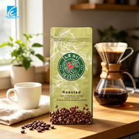 Koffiebonenzak met aangepast logo, platte bodem, 8-zijdige verzegeling, ritssluiting, aluminiumfolie, UV-bedrukking voor eigen label