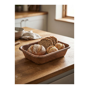 <b>Large</b> Rectangular Wood Look Bread Storage Basket 18.5x25.5x6.5 cm Serving <b>Tray</b> for Breakfast Rectangular Bread Basket - Product Image 3