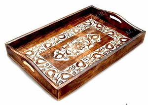 Artisan-Crafted Mango Wood Carved Serving <b>Tray</b> Elegant Home Interior Decorative Wooden <b>Tray</b> Upscale Entertaining Gourmet - Product Image 6