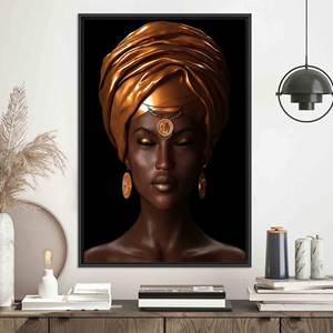 Toile : Impression sur verre teinté représentant une femme africaine - Décoration murale bohème, TOILE ENCADRÉE NOIRE - Product Image 1