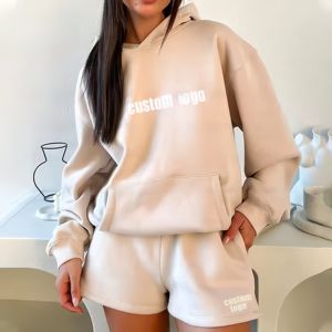 Nouveaux shorts et sweats à capuche pour femmes à la mode surdimensionnés confortables 100% coton grande taille logo personnalisé conception ensemble 2 pièces pour femmes - Product Image 3
