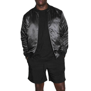 Blouson aviateur en satin de soie brillant pour hommes Blouson de baseball à l'avant avec ourlet et poignets côtelés Veste pour hommes - Product Image 1