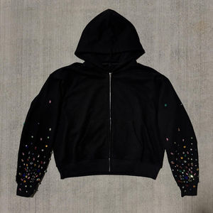 เสื้อฮู้ดดี้ผ้าเฟรนช์เทอร์รี่แบบกำหนดเอง 450 500gsm ประดับเพชรพลอย คุณภาพสูง สไตล์สตรีทแวร์ผู้ชาย ซิปหน้า ประดับคริสตัล น้ำหนักมาก - Product Image 1