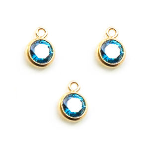 Pendentif saphir rond serti clos en argent sterling 925 plaqué or, avec breloque CZ pierre de naissance taille normale 6 mm, pour elle - Product Image 1