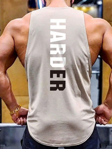 Custom Logo Quick Dry Polyester Spandex Knitted Gym <b>Singlets</b> for <b>Men</b> Sporty Casual Style Breathable Plain Tank Tops Plus Size - Product Image 3