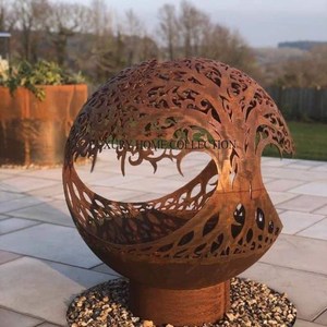 Decorative metal <b>fire</b> <b>pit</b> with copper accents and laser cut finished enhancing rustic outdoor aesthetics and warmth - Product Image 6