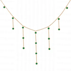 Exclusive Trends Layer Station Choker Necklace Solid 14k Yellow Gold Natural Emerald Necklace Dangle Drop Fringe Necklace