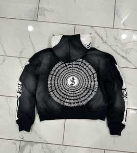 Vêtement de rue pour hommes en molleton surdimensionné imprimé avec des patchs cousus vintage hip-hop d'hiver personnalisés en gros, imprimé en relief, délavé à l'acide, fermeture éclair - Product Image 4