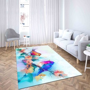 Tapis imprimé d'oiseaux colorés : Tapis d'appoint antidérapant, tapis en chenille - Product Image 3