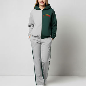 Survêtement décontracté surdimensionné à blocs de couleurs sur mesure, survêtement évasé respirant 100% coton avec logo sérigraphié personnalisé - Product Image 1