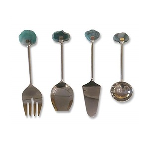 Ensemble de couverts de luxe en agate de 4 pièces avec pierre multicolore pour hôtel, ensemble de couverts de service à salade en acier inoxydable avec manche en agate - Product Image 2