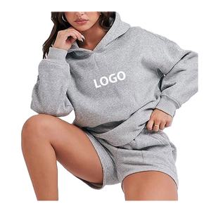 Conjunto de Dos Piezas de Sudadera con Capucha y Pantalones Cortos para Mujer, Talla Grande, Cómodo, Estampado Suave, Nuevo, para Primavera 2026 - Product Image 3