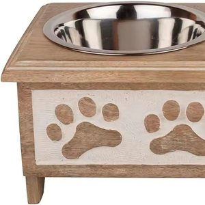 2024 New Arrival Hot Selling White Washed Pet Bowls & Feeders Stainless Steel & Wooden <b>Stand</b> for Pet Food & Water - Product Image 3