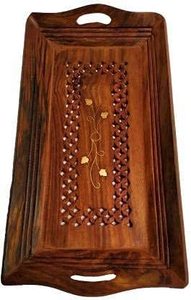 ถาดไม้เสิร์ฟพร้อมด้ามจับอุปกรณ์รับประทานอาหารทำจากไม้สำหรับเสิร์ฟบนโต๊ะและตกแต่งจาก Falak World - Product Image 2