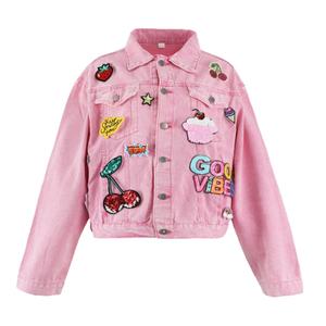 Nuevo estilo personalizado Parches de lentejuelas Pink Jeans Chaquetas Niñas Chaqueta de mezclilla - Product Image 1