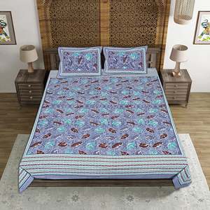 Jaipuri Print Double Bedsheet in Grey Cotton 240 TC with 2 Pillow Covers <b>King</b> <b>Size</b> 3-Pc Set 100% Cotton Home Use <b>Sheets</b> - Product Image 2