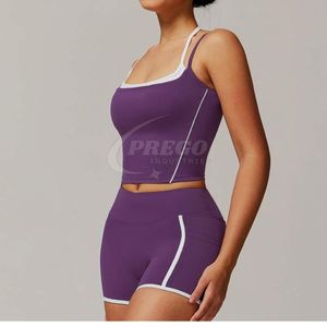Conjunto de Shorts de Yoga Cómodos, Transpirables y de Secado Rápido para Mujer, Diseño Sólido con Cinturón de Encaje, Cintura Alta Elástica, Tallas Grandes, Cantidad al por Mayor - Product Image 3
