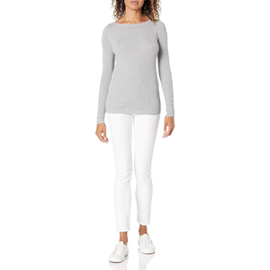 Suéter de cuello redondo súper suave para mujer, suéter de punto de manga larga de algodón elaborado de manera sostenible y transpirable para mujer - Product Image 4