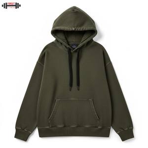 Custom 100% Cotton Heavyweight <b>Lined</b> Winter Acid Wash <b>Hoodie</b> with <b>Man</b> Patch Applique Embroidery Distressed Unisex Design - Product Image 2