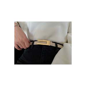 Ceinture fine beige pour femme avec boucle dorée de créateur, ceinture pour veste, ceinture pour chemise, ceinture pour robe - Beige-Doré - Product Image 6