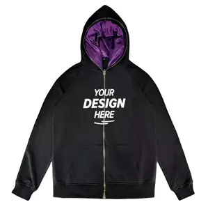 Áo Hoodie Lót Lụa Sa Tanh Tùy Chỉnh Áo Nỉ Có Mũ Lớn Có Khóa Kéo Toàn Mặt Cho Nam Áo Khoác Có Mũ Lót Satin