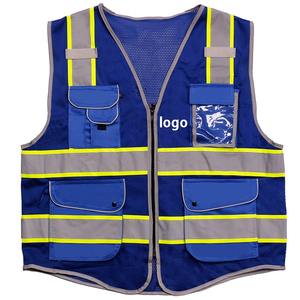 Chaleco de Seguridad Reflectante de Alta Visibilidad Azul Personalizado de Alta Calidad, Tejido de Malla Transpirable, Ropa de Trabajo para Construcción para Hombre - Product Image 1