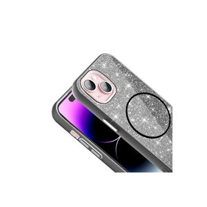 Coque de protection en silicone scintillant blanc de luxe compatible MagSafe pour iPhone 15 Plus XS Max, motif marbre étincelant - Product Image 4