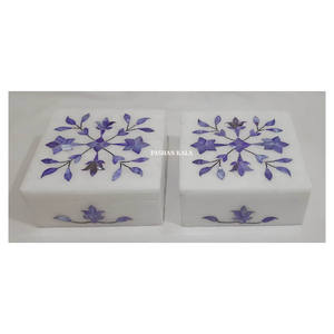 Nouveau marbre blanc attrayant de meilleure qualité avec une finition fine bleu nacre fleur incrustation Design boîtes de rangement de bijoux - Product Image 1