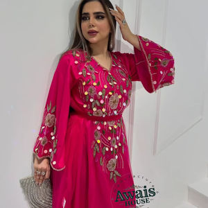 Ramadan Muslim Women's <b>Plus</b> <b>Size</b> Lightweight Handmade Floor Length Beaded Georgette Long Sleeve <b>Kaftan</b> <b>Dress</b> Wedding Evening - Product Image 1