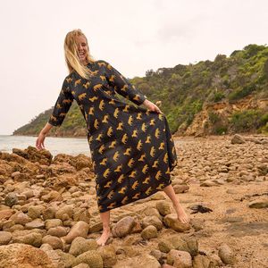 Wild Spirit 100% pur coton Maxi robe pour femmes lâche naturel main sérigraphié audacieux noir or Safari inspiré léger - Product Image 3