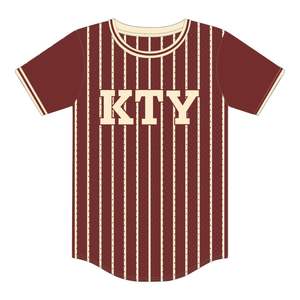 Custom KAP <b>Maroon</b> Pinstripe Pullover Baseball Jersey 100% Polyester Mesh Fraternity T Shirt with Embroidered Applique Logos - Product Image 2