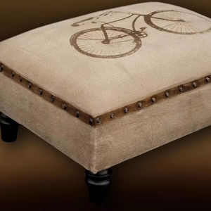 Foot Stool Gray Linen Fabric Footrest Ottoman Stool Wood <b>Legs</b> Modern Footstool Step Stool Ottoman Couch <b>Desk</b> Office Living Room - Product Image 1