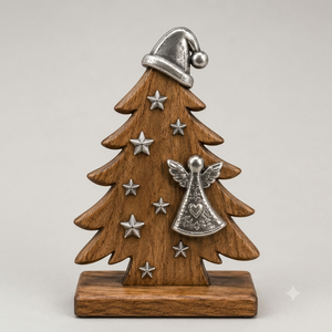 Décoration de Noël en bois en gros, ornements de table artisanaux pour Noël, ange argenté, étoile, chapeau de Père Noël, boîte cadeau, décoration intérieure - Product Image 1