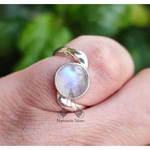 Rainbow Moonstone Handmade <b>Statement</b> <b>Ring</b> Sterling Silver 18K for Birthday Anniversary Valentine's Day Boho Style Gift for Her - Product Image 2