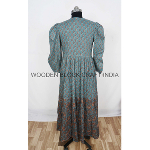 Vintage Sweet Floral Cotton Midi Dress Women Casual Bohemian Style Modern Fit Retro Print <b>Three</b> Quarter Sleeve Natural Night - Product Image 5
