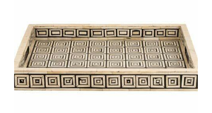 Bandeja de servicio decorativa con incrustaciones de hueso en blanco y negro con un patrón geométrico Venta caliente Nueva bandeja Bandeja de servicio con incrustaciones de hueso - Product Image 4