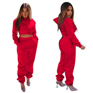 Créez vos propres survêtements pour femmes, Top court, capuche avec pantalon de survêtement de grande taille, vêtements de sport deux pièces - Product Image 3