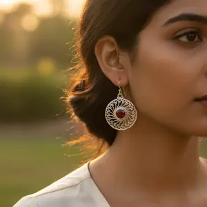 Boucles d'oreilles pendantes en forme de cœur en rubis plaqué or blanc et jaune certifiées GIA pour femmes - Product Image 1