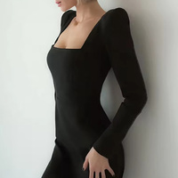 Robes décontractées à manches longues sur mesure Slim Fit Wrap Fashion Vintage col carré moulante fête robe mi-longue pour les femmes 2024