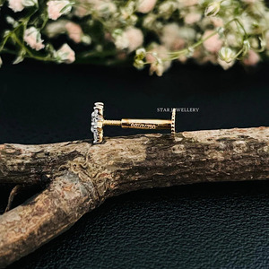 14K Solid Natural <b>Diamond</b> Flower <b>Stud</b> for <b>Nose</b> & Ear Piercing Fine Jewelry. - Product Image 4