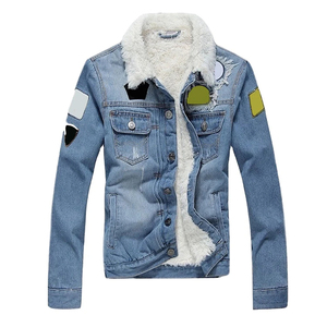Primavera y otoño nueva tendencia de estampado Hip Hop Casual conjunto de Jean para hombre con chaquetas de mezclilla con mangas completas y acanalado áspero - Product Image 2