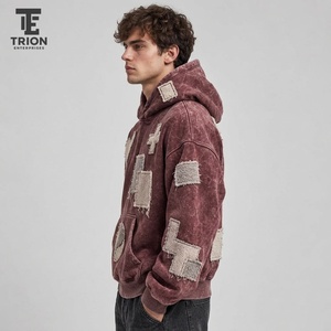 <b>Trendy</b> men acid wash embroidered <b>hoodie</b> delivers relaxed comfort bold texture and attractive embroidery for casual outdoor - Product Image 5