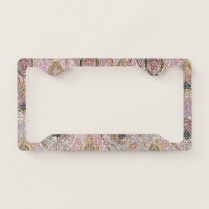 <b>Pink</b> Gold Peacock Feathers Sparkle License Plate <b>Frame</b> Car Decoration Cover Made of LED Plastic Metal - Product Image 1