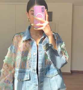 Chaqueta Vaquera de Mezclilla para Mujer, Estilo Informal, Lisa, de Manga Larga, Transpirable y Ecológica, a la Moda para Invierno - Product Image 1