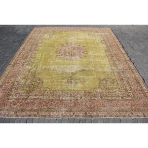 Turkish Rug, 12.2x15.8 ft Vintage Rug, <b>Yellow</b> Red Animal Print <b>Wool</b> Rug - Product Image 1