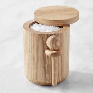 Recipiente de azúcar y sal hecho a mano ecológico de madera de teca con cucharas Diseño admirable Forma redonda Nuevo estilo moderno Azucarero - Product Image 2