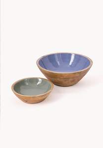 Bols de service en bois de manguier faits à la main, bols à salade ronds en bois naturel avec intérieur imprimé noir et blanc, vaisselle cadeau - Product Image 3