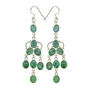 Sterling <b>Silver</b> Hypoallergenic Drop <b>Chandelier</b> Earrings Emerald Cut Natural Green Stones Women's Bohemia Style Party Jewelry - Product Image 3