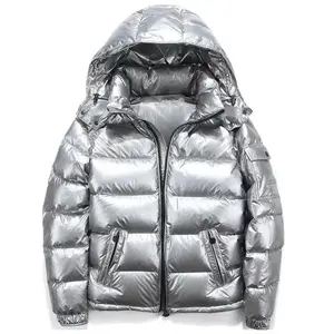 Chaqueta de burbuja de nailon alto invierno Puffer brillante capucha extraíble chaqueta de hombre acolchada larga-venta al por mayor fabricante de diseño personalizado - Product Image 1