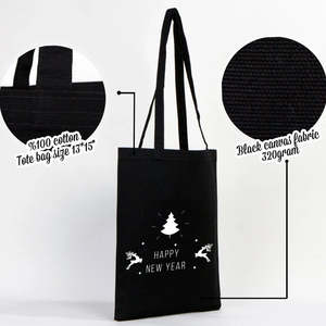 Bolsas de Lona Negras de Año Nuevo 14x16 (35x40 cm) de Color Sólido con Diseños Festivos Impresos Personalizados - Product Image 2